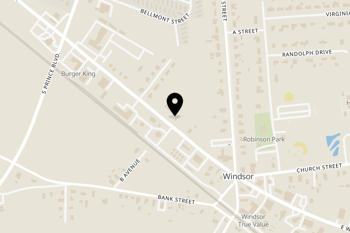 Map showing the location of Redd's Filling Station on 20 W Windsor Blvd in Windsor